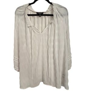 Simply Vera Vera Wang White Suckered Fabric Boho Tie Front Blouse Size XXL